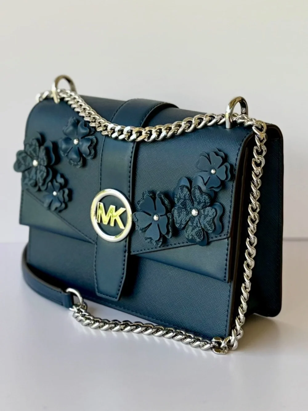 Michael Kors Navy Greenwich Small Floral Embellished Crossbody Shoulder Bag NWT